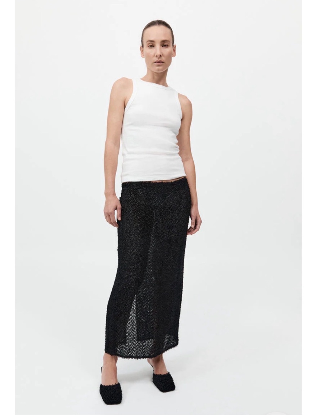 ST. AGNI - Feathered Silk Skirt Black
